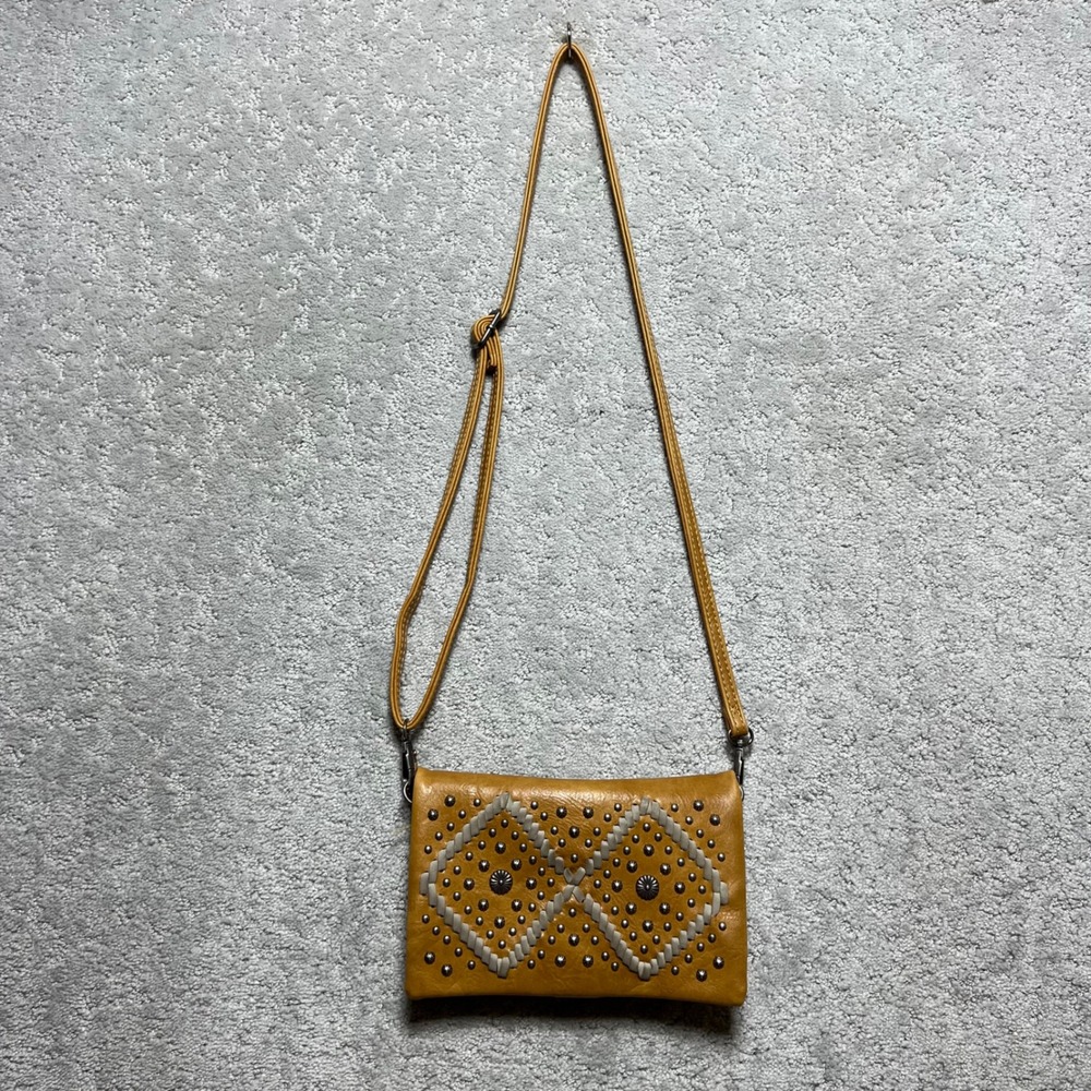 American Bling Crossbody Bag Mustard Yellow Studded Western Wallet Purse